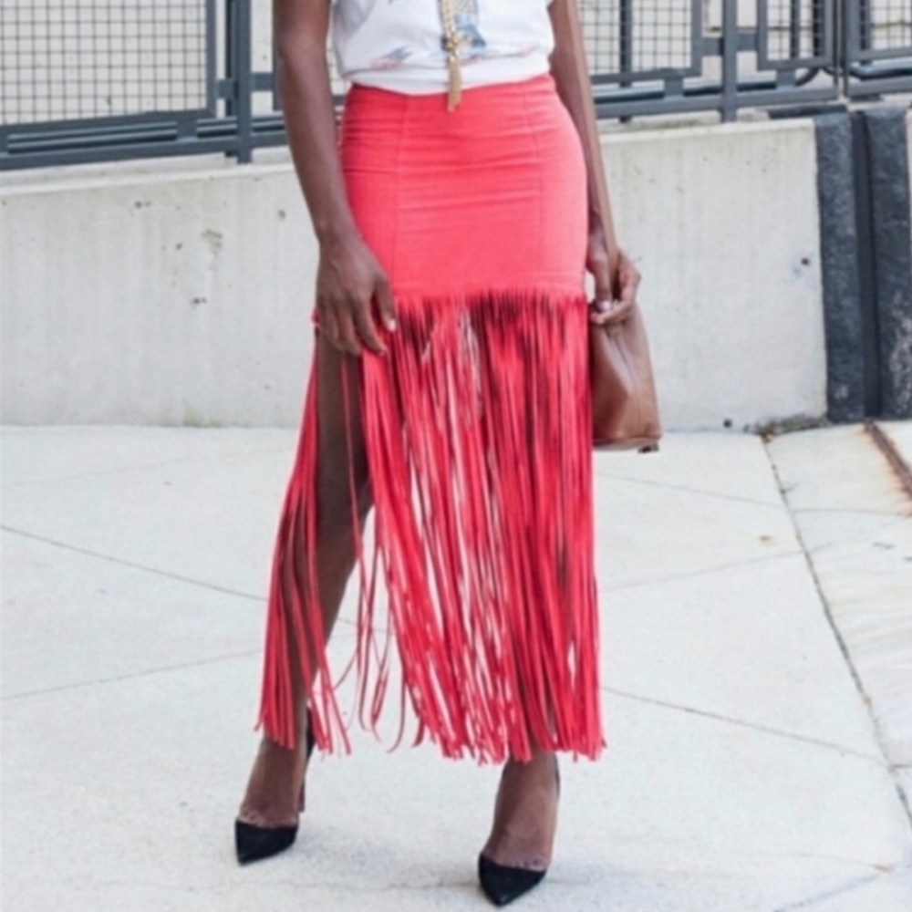 H&M Cochella red fringe trim skirt - Picture 1 of 13